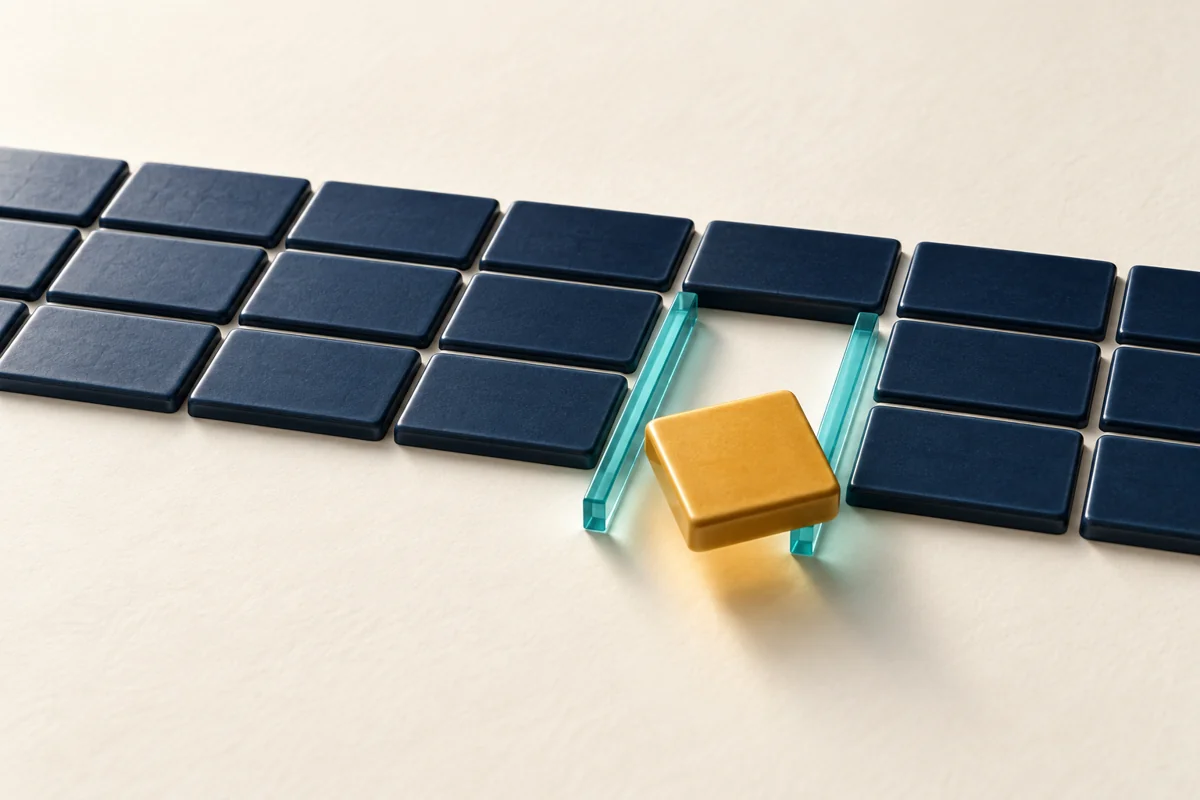 A displaced amber data tile beside an otherwise aligned table.